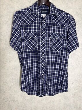 Wrangler•Western•Shirt•Men's•Med•Short Sleeve•Pearl Snap•Plaid•Cowboy•WTNH92071